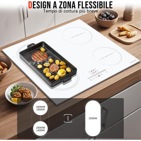 Plaque induction 4 foyers 60 cm – Flexzone pour grands plats – Puissance 3500W – Contrôle tactile – Sécurité enfant – Timer — photo 4