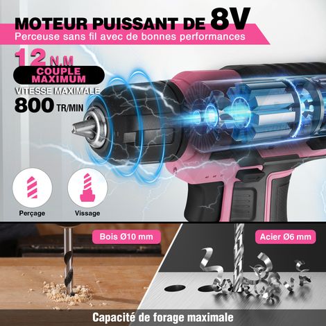 Workpro – Perceuse visseuse sans fil 8V – 2 en 1 avec 2 batteries 2.0Ah – Moteur Brushless – Couple 30Nm pour perçage bois et métal – Coffret avec accessoires