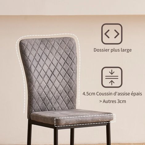 Jymtom – Lot de 6 chaises hautes en daim PU gris foncé – Dossier ergonomique – Pieds en métal – Charge max 100 kg – Pour salle à manger et salon — photo 3