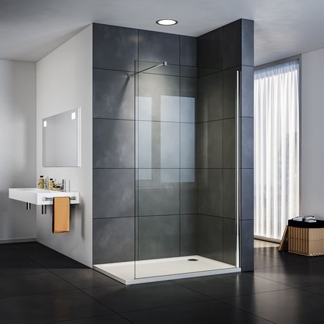 SIRHONA Paroi de douche à l’italienne en verre anticalcaire transparent 8mm avec barre de stabilisation 100 cm découpable 100 x 200 cm — photo 2