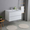 Kiamami Valentina – Meuble de salle de bains suspendu 80cm blanc export avec lavabo en céramique – 2 tiroirs avec fermeture amortie – Design moderne — photo 1