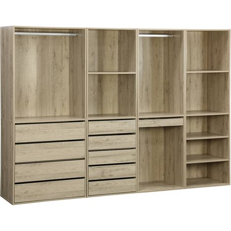 Sweeek – Kit dressing modulable 4 éléments – 2 tiroirs, 2 étagères, penderie acier inoxydable – Dimensions L 260 x P 45 x H 180cm — photo 1