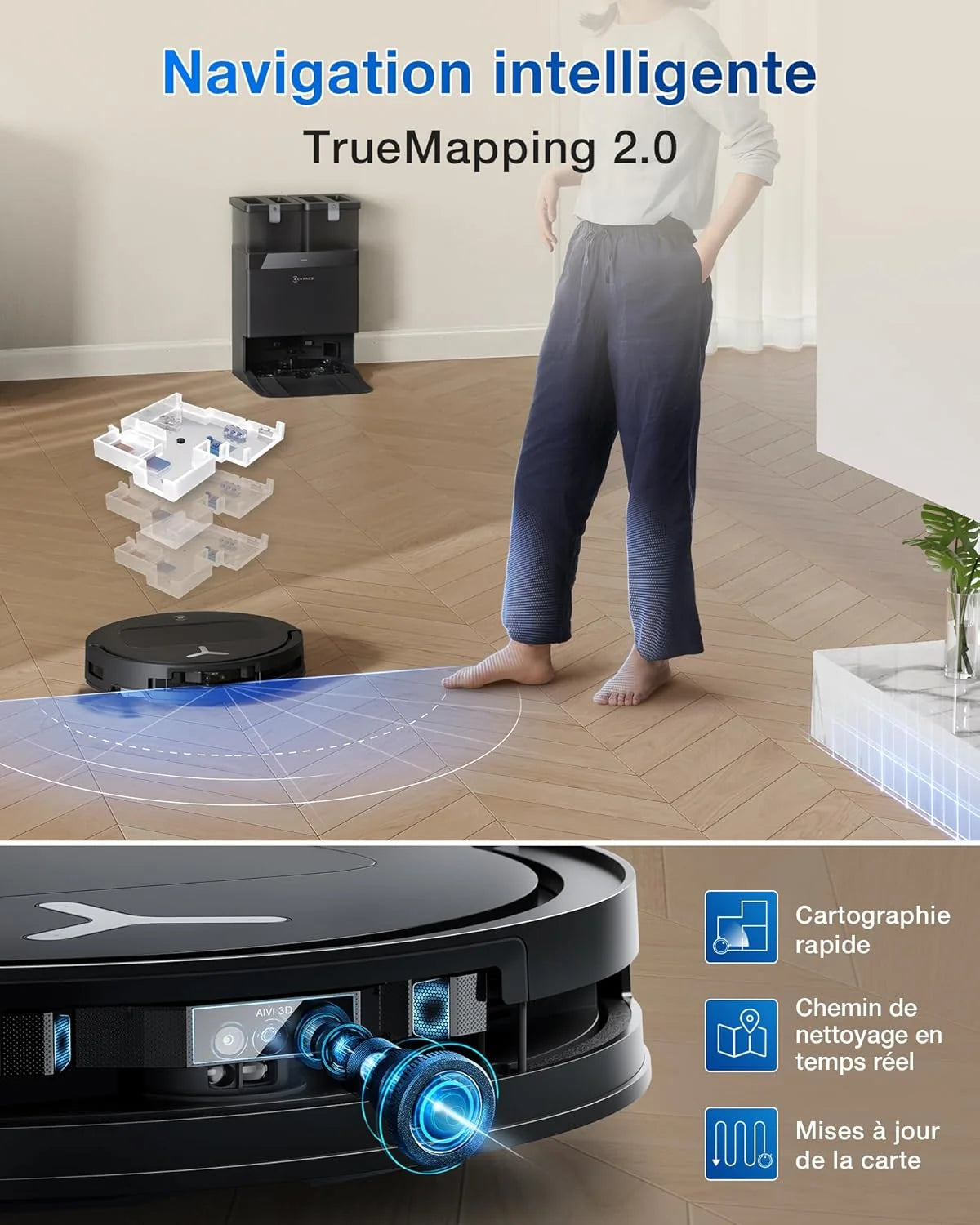 2026 ECOVACS T50 Omni Aspirateur Robot avec Station, Puissance 15000Pa amélioré par T30 Pro Omni, Brosse latérale et serpilli