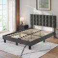 Havenlyhome-Lit double 160x200cm-Tête de lit
capitonnée - Sommier à lattes robuste
Charge maximale 350 kg - Gris — photo 1