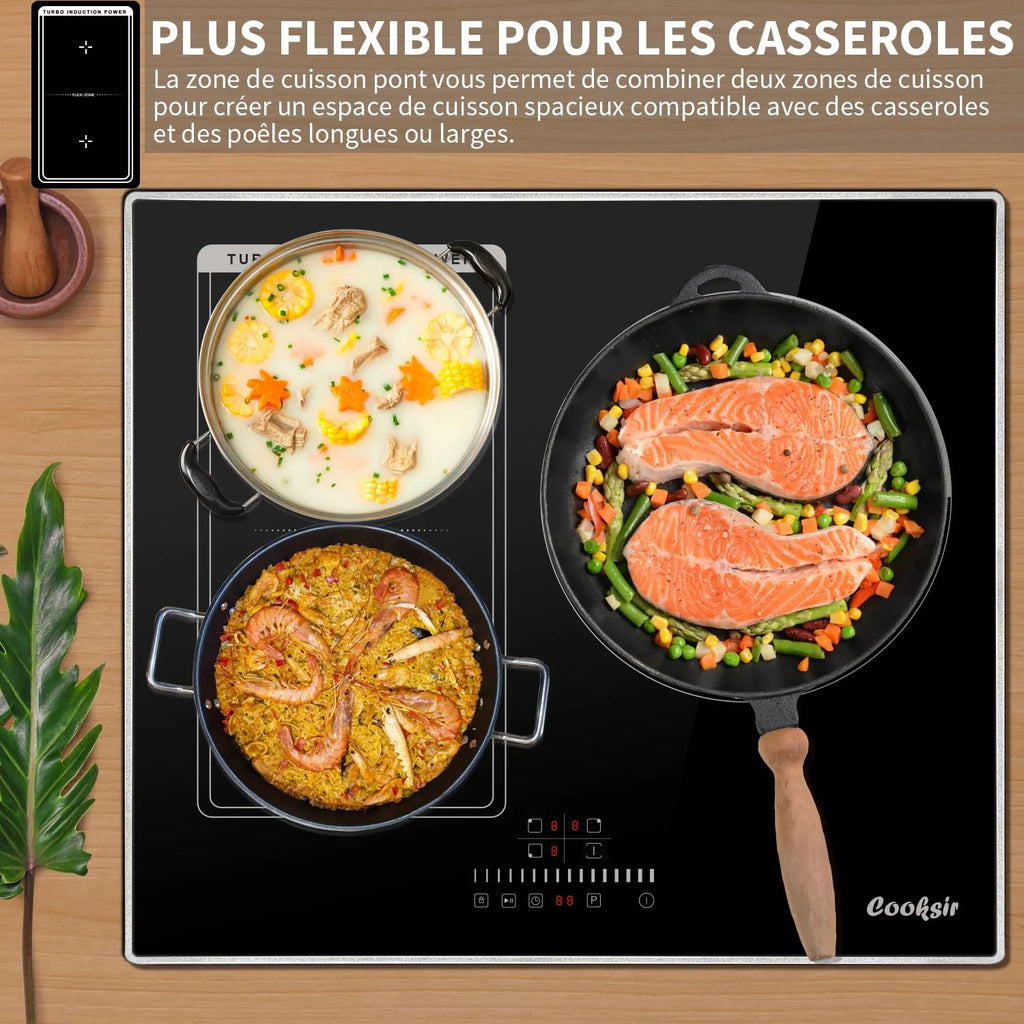 2026 Cooksir Plaque Induction 3 Feux avec Cadre, Table de Cuisson Induction 60cm Encastrable, 6800W, Commande Tactile à Curse