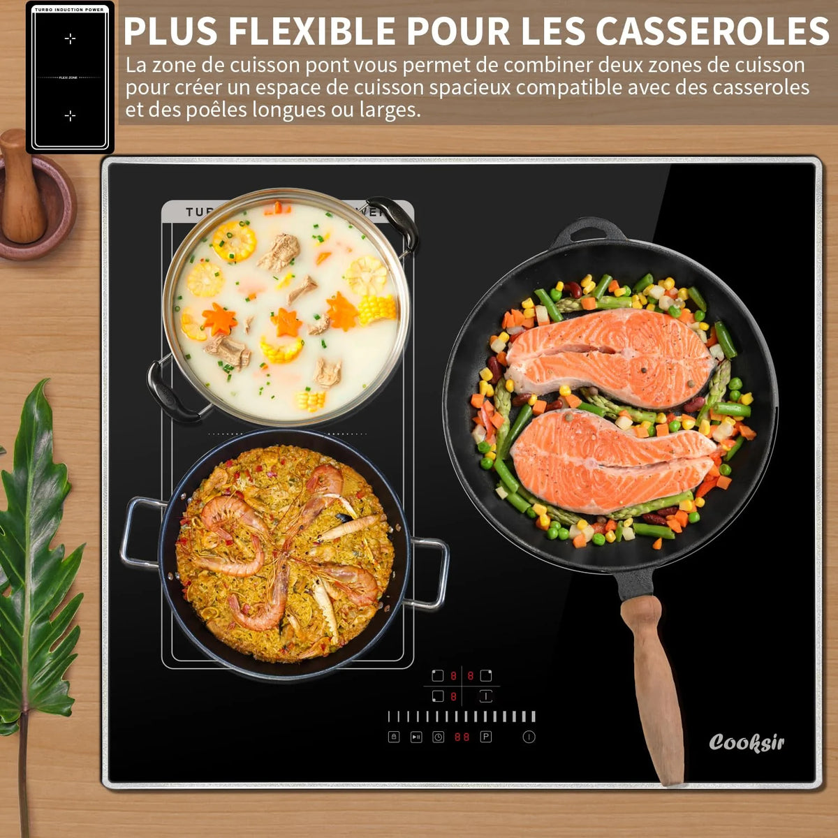 2026 Cooksir Plaque Induction 3 Feux avec Cadre, Table de Cuisson Induction 60cm Encastrable, 6800W, Commande Tactile à Curse