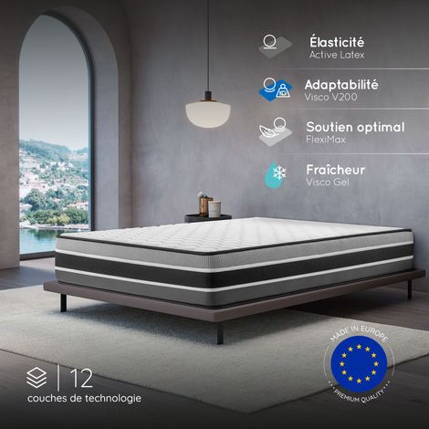Matelas FELIS 140x190 cm, Épaisseur 30 cm, Très ferme, 7 zones de confort en mousse mémoire adaptative, HR 35 kg, Blue Latex, Face été, hiver — photo 1