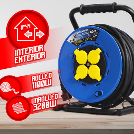 Enrouleur électrique 4 prises 40m H07RN-F 3G2.5mm² – Protection enfants IP44 – Disjoncteur thermique – Système anti-twist – I-Watts — photo 3