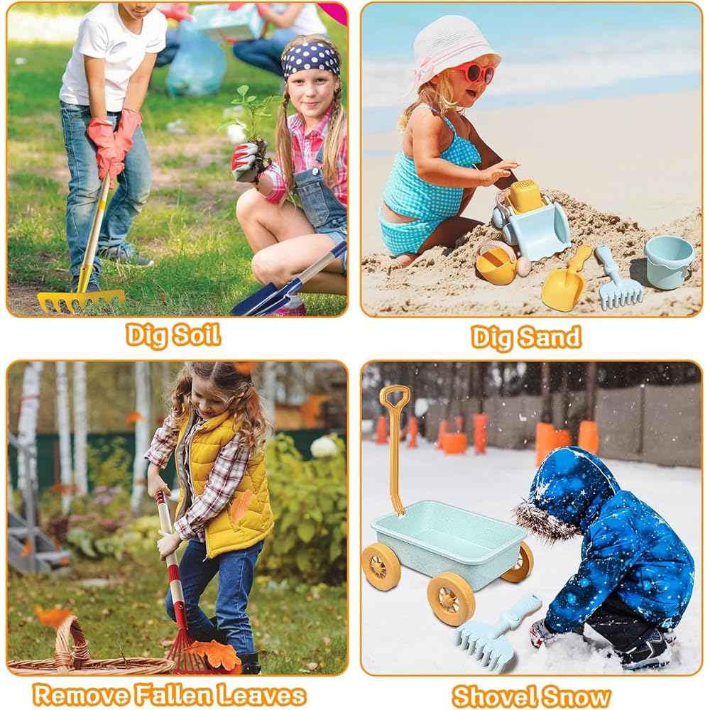 2026 Mostop Kit d'outils de jardinage pour enfants - Jouet avec brouette, pelle en métal, râteau, râteau, chariot de jardin e